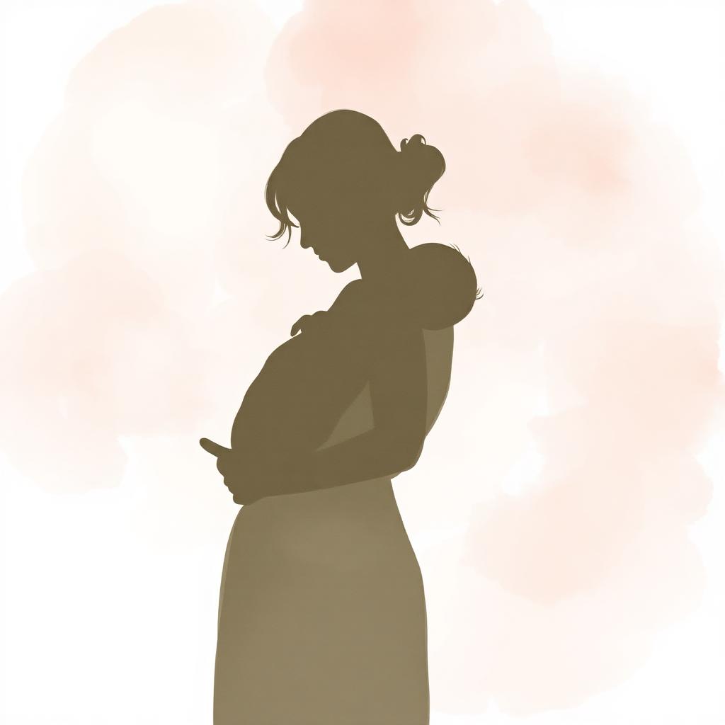 Tender watercolor silhouette of a parent holding a baby