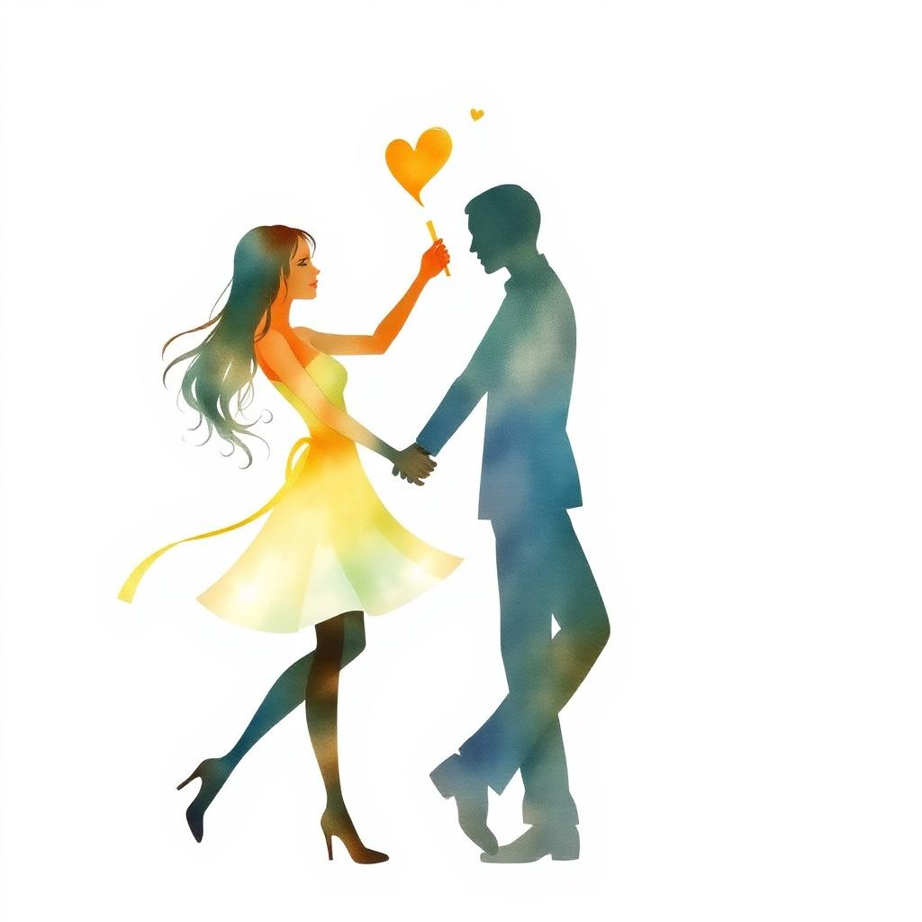 Watercolor silhouettes of a couple dancing together